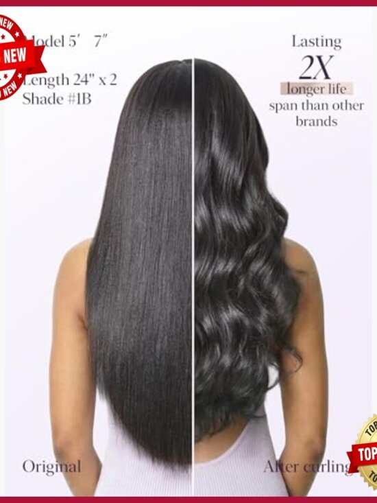 Seamless Clip-In Human Hair Extensions, 16 Inch, 2 Pack, Yaki Straight main image 6
